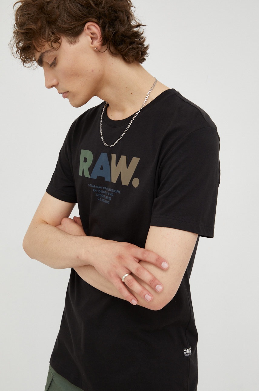 

Памучна тениска G-Star Raw в черно с принт, Черен
