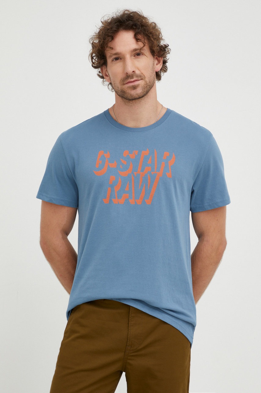 

Памучна тениска G-Star Raw с принт, Син