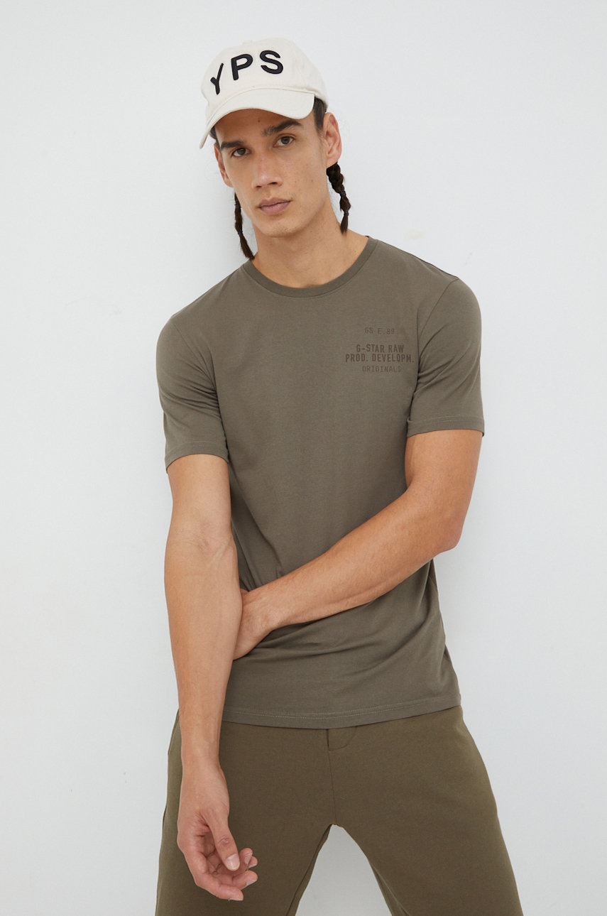 

Памучна тениска G-Star Raw в кафяво с принт, Кафяв