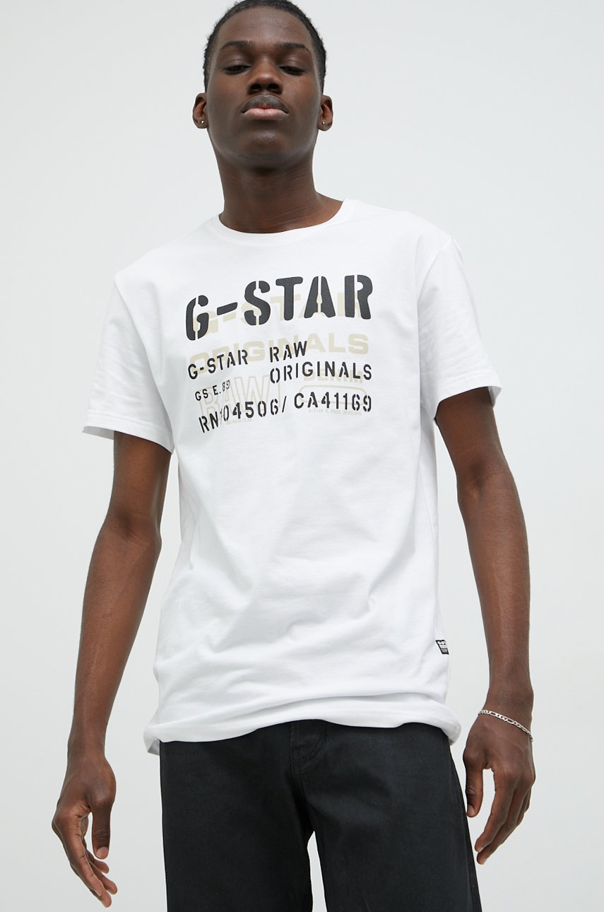 

Хлопковая футболка G-Star Raw цвет белый с принтом