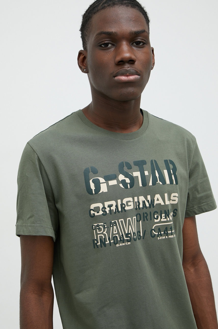 

Памучна тениска G-Star Raw в зелено с принт, Зелен