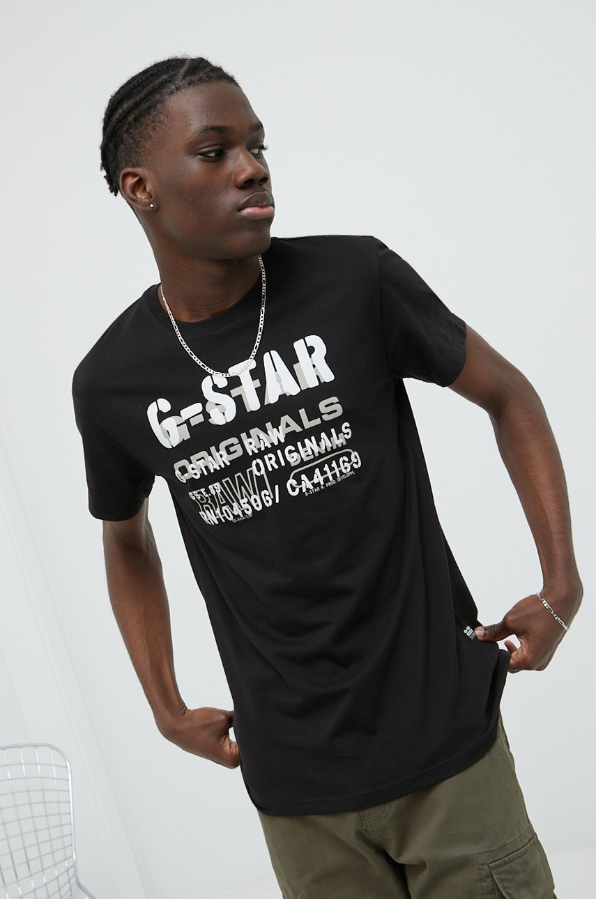 

Памучна тениска G-Star Raw в черно с принт, Черен