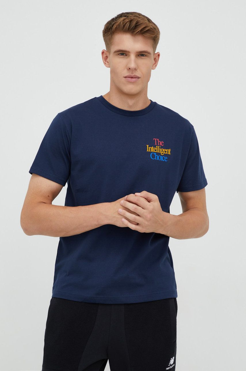 New Balance tricou din bumbac culoarea albastru marin, cu imprimeu