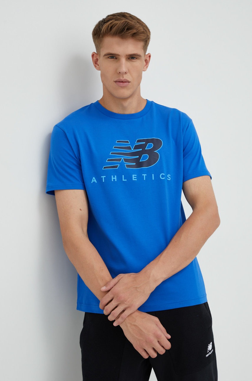 

Памучна тениска New Balance с принт, Син