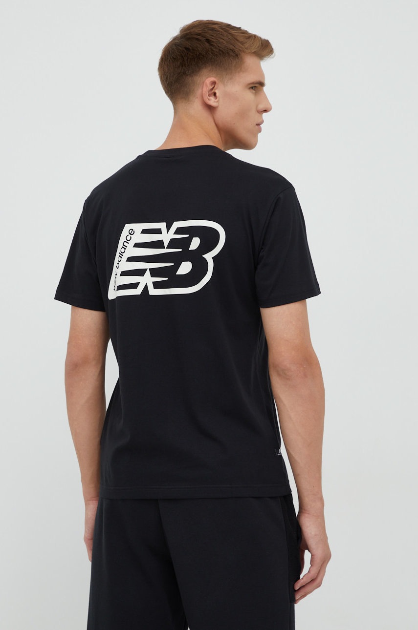 

Памучна тениска New Balance в черно с принт, Черен