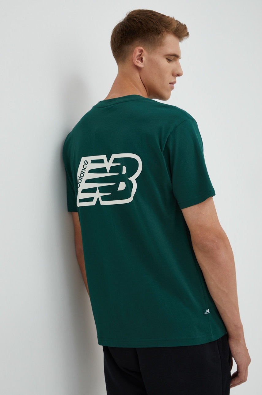 

Памучна тениска New Balance в зелено с принт, Зелен