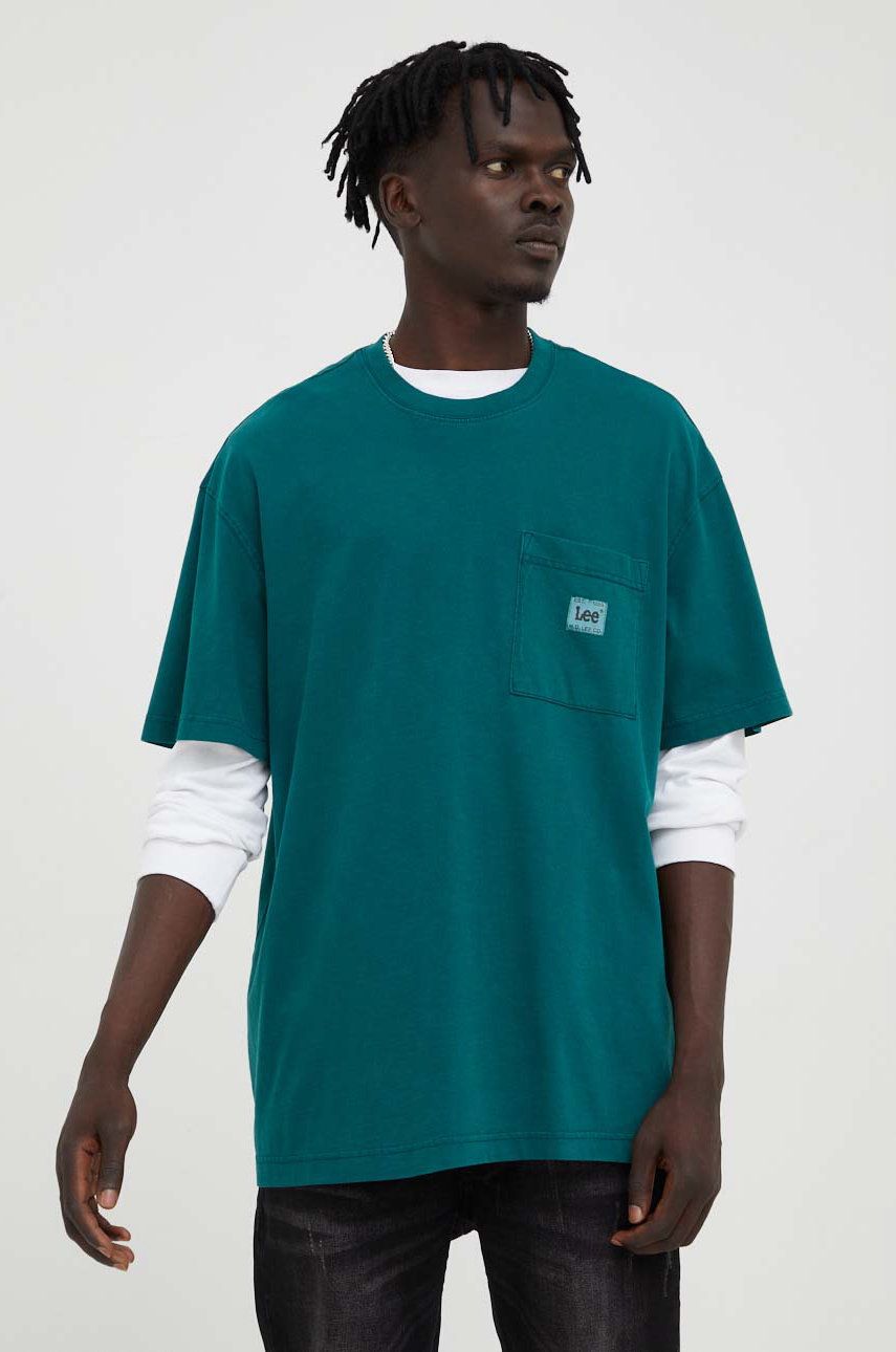 Lee tricou din bumbac culoarea verde, neted answear.ro imagine noua