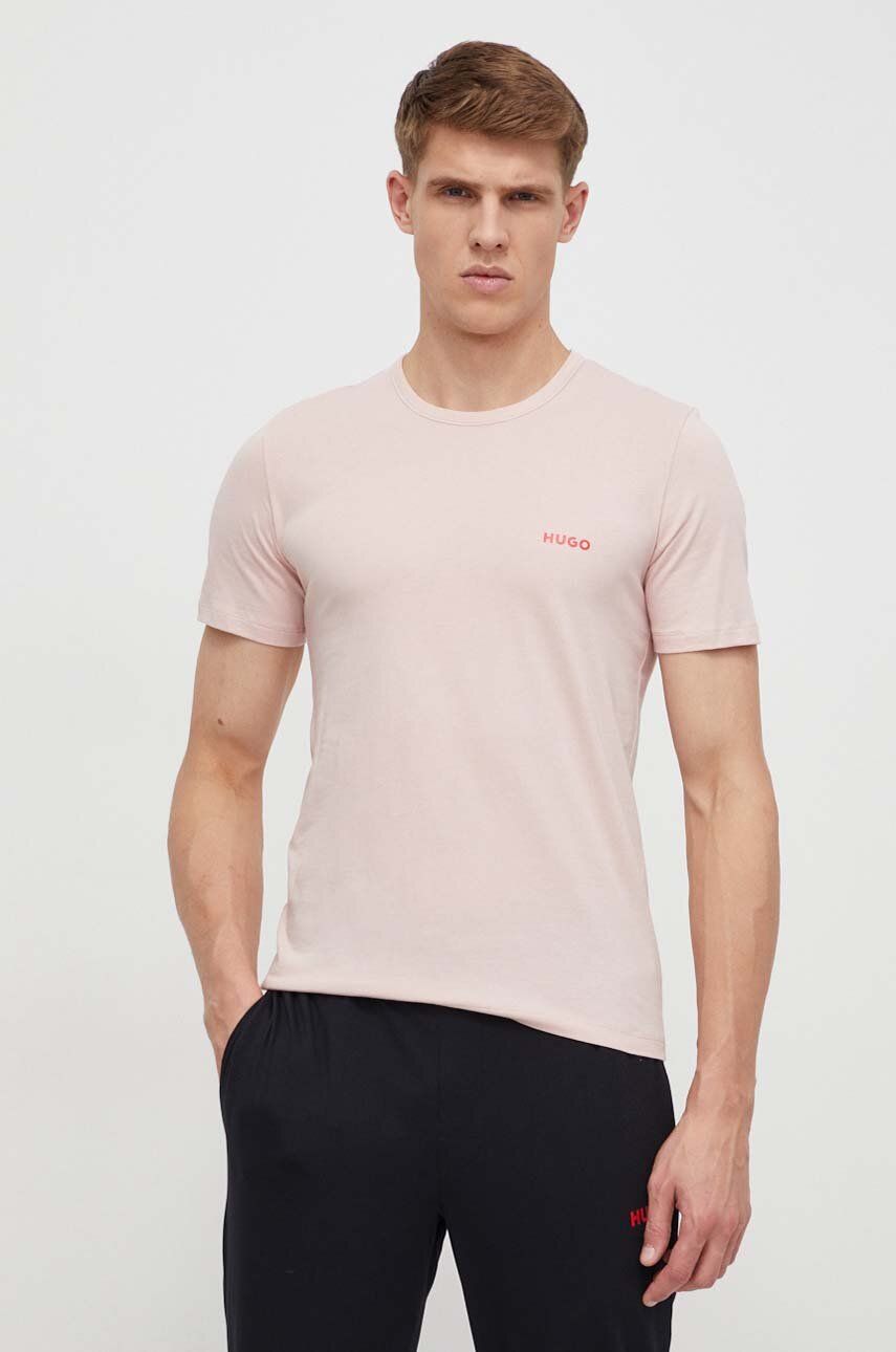 HUGO tricou din bumbac 3 - pack 3-pack barbati, culoarea roz, cu imprimeu