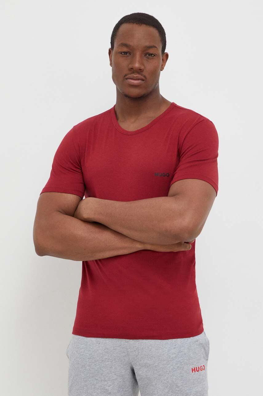 Levně Bavlněné tričko HUGO 3-pack tmavomodrá barva, s potiskem
