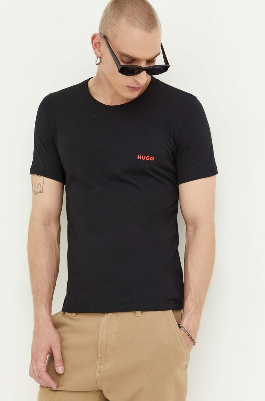 Levně Bavlněné tričko HUGO 3-pack černá barva, s potiskem, 50480088