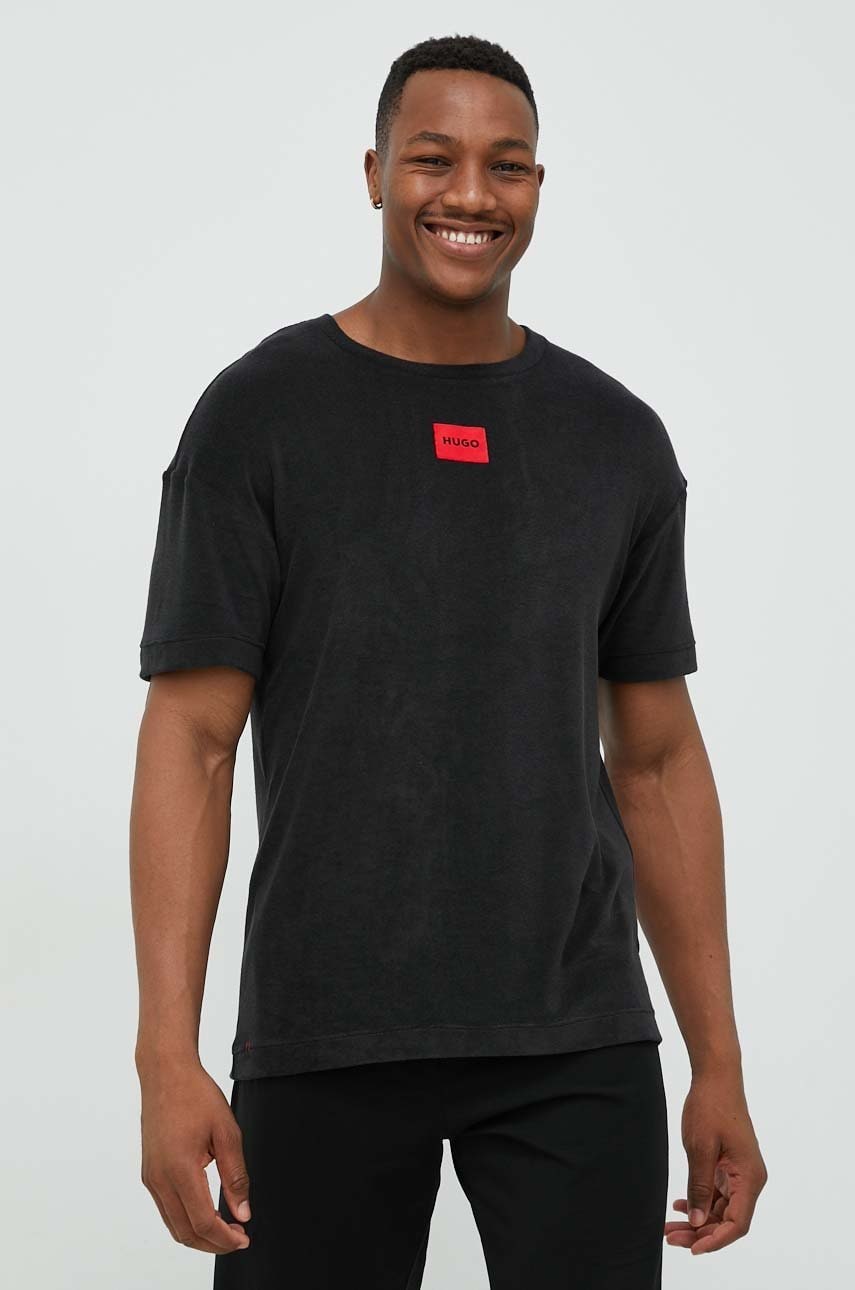 HUGO tricou de pijama barbati, culoarea negru, neted