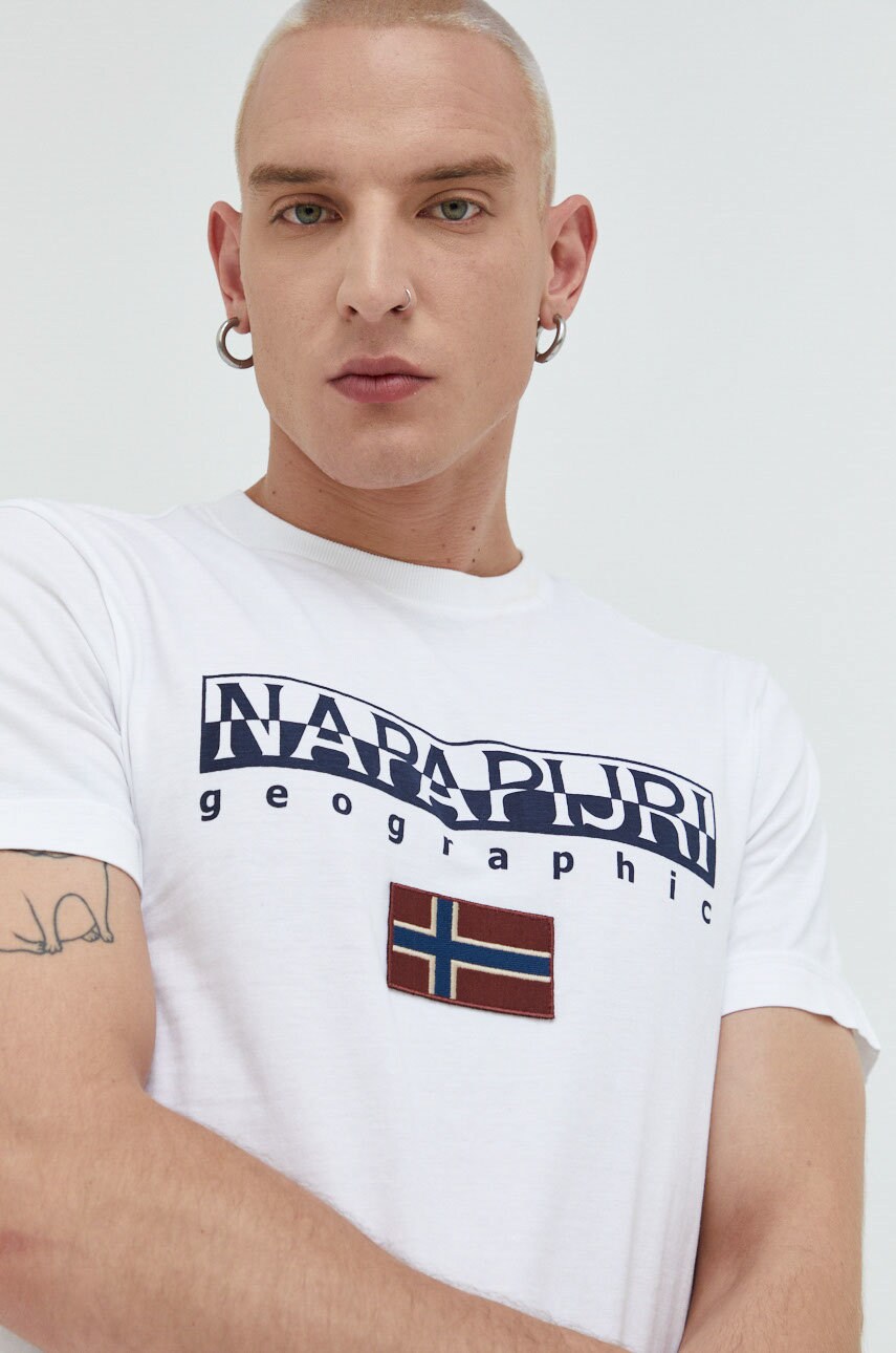 Napapijri tricou din bumbac culoarea alb, neted