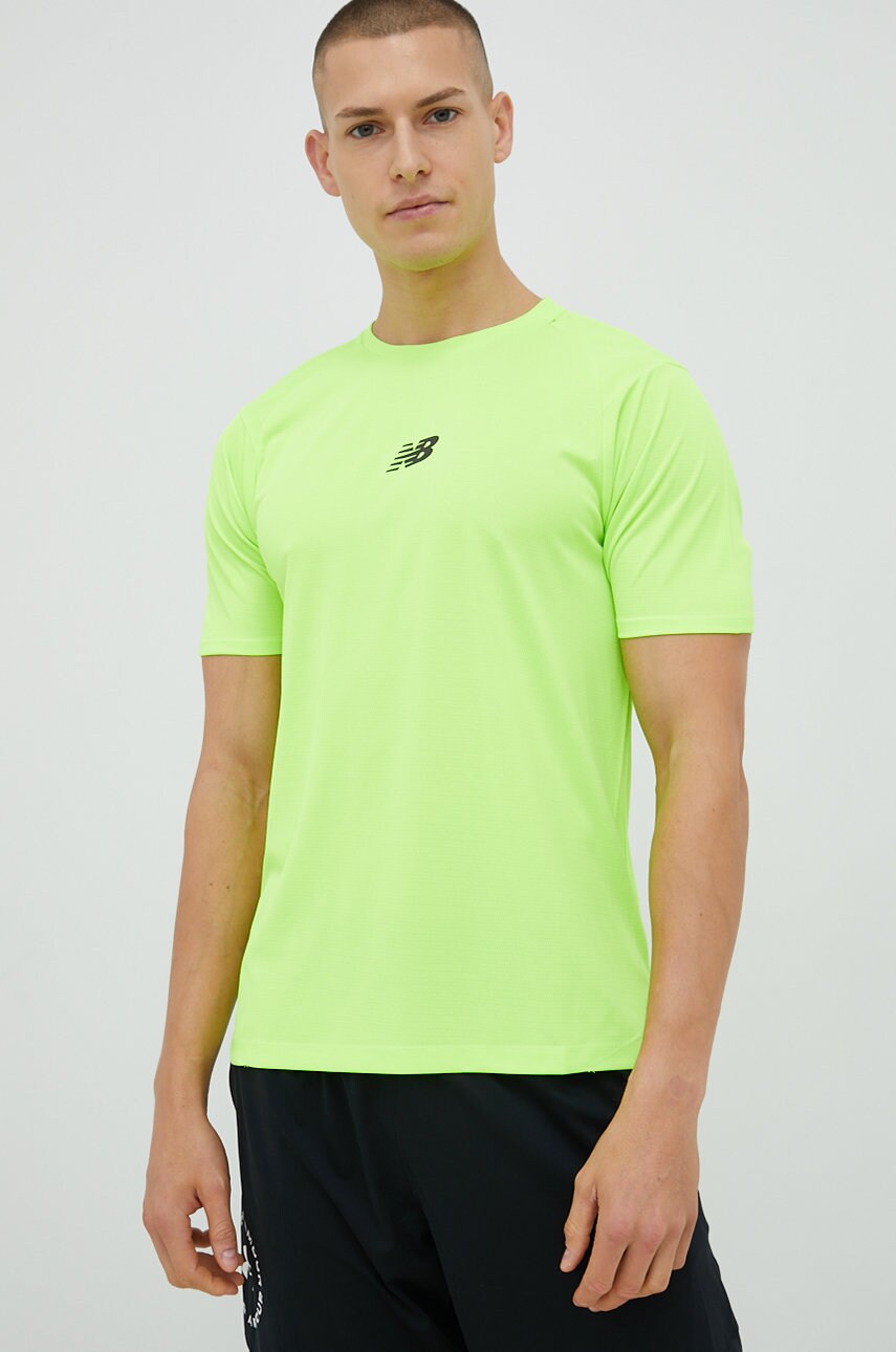 New balance tricou de alergare impact run culoarea verde, cu imprimeu