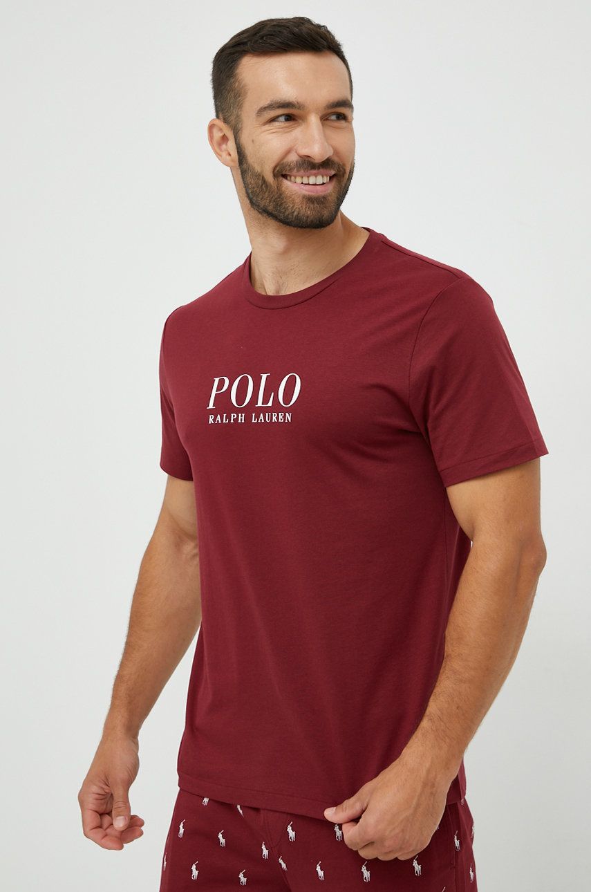 Bavlněné pyžamové tričko Polo Ralph Lauren vínová barva, s potiskem - burgundské -  100% Bavlna