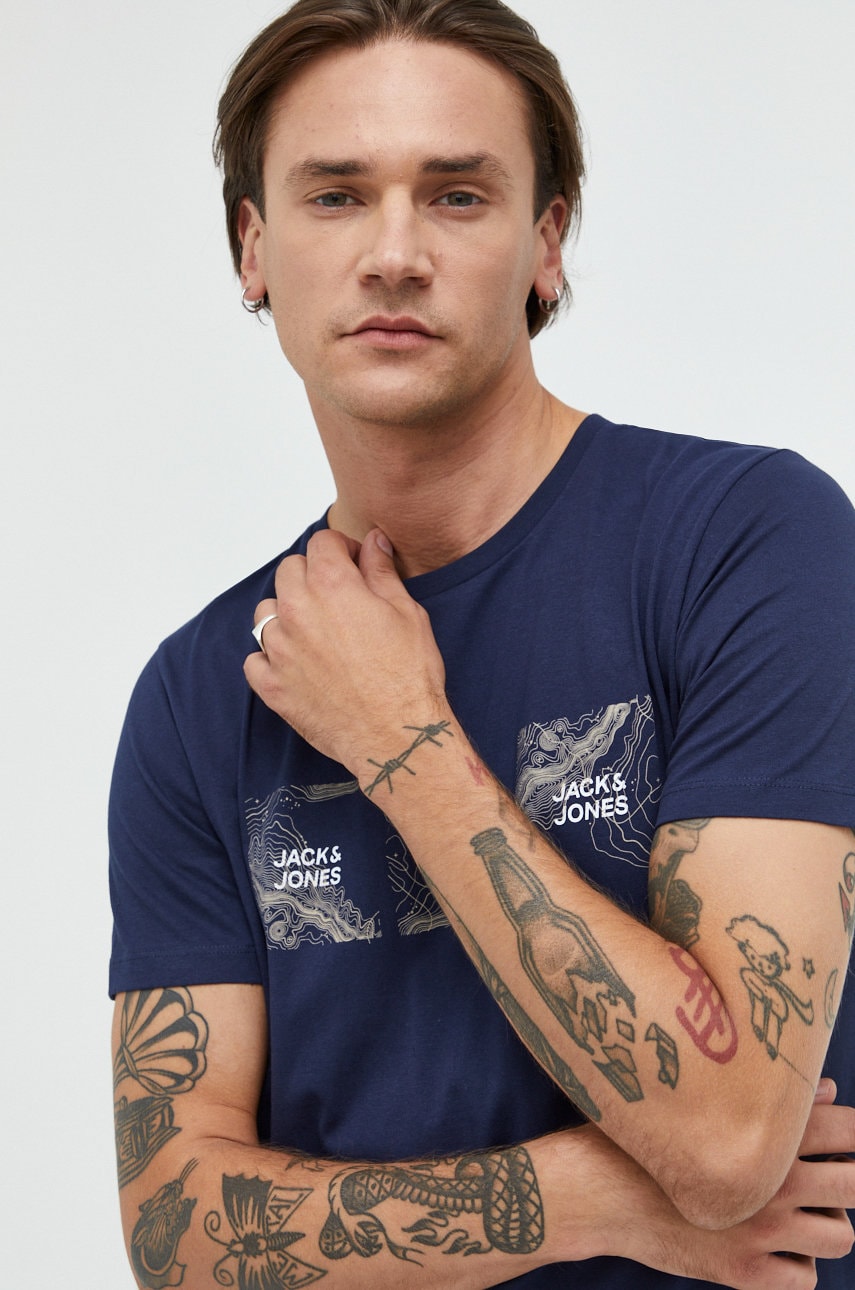 Jack & jones tricou jcotechnic barbati, culoarea albastru marin, cu imprimeu