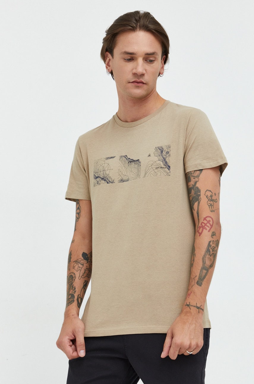 Jack & jones tricou din bumbac jcotechnic, culoarea bej, cu imprimeu