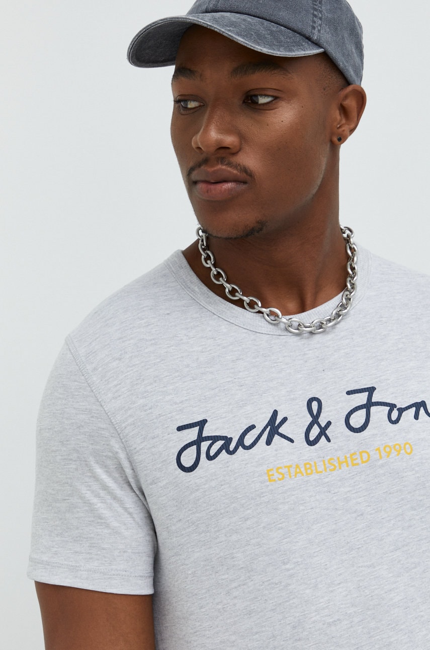 Jack & jones tricou jcoberg barbati, culoarea gri, cu imprimeu
