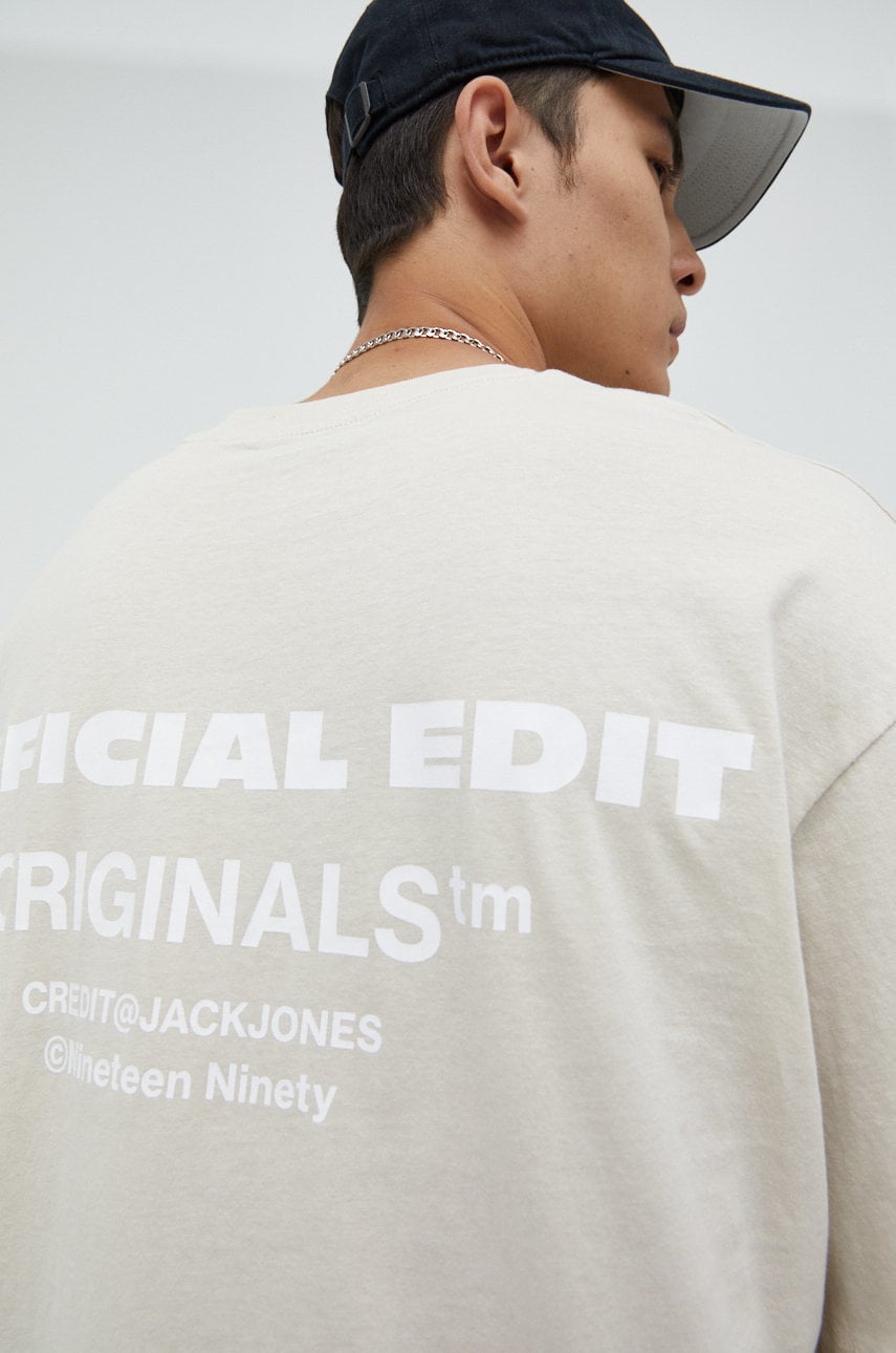 Jack & jones tricou din bumbac jortypeback culoarea bej, cu imprimeu