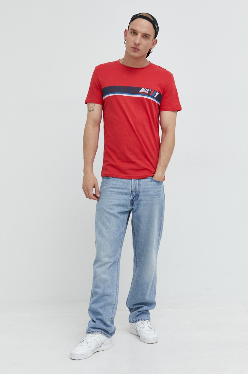 

Хлопковая футболка Jack & Jones Jornate цвет красный с принтом