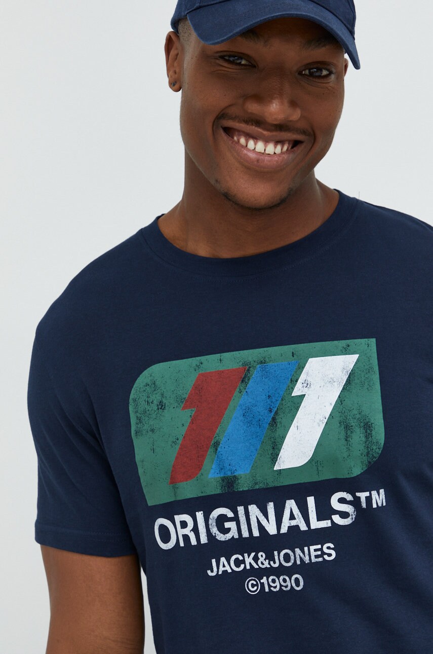Jack & jones tricou din bumbac jornate culoarea albastru marin, cu imprimeu