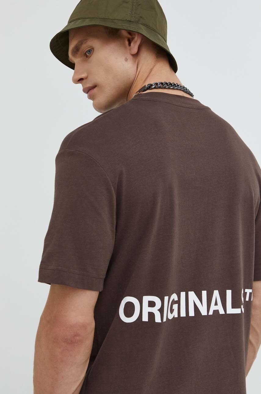 Jack & jones tricou din bumbac jorclean culoarea maro, cu imprimeu