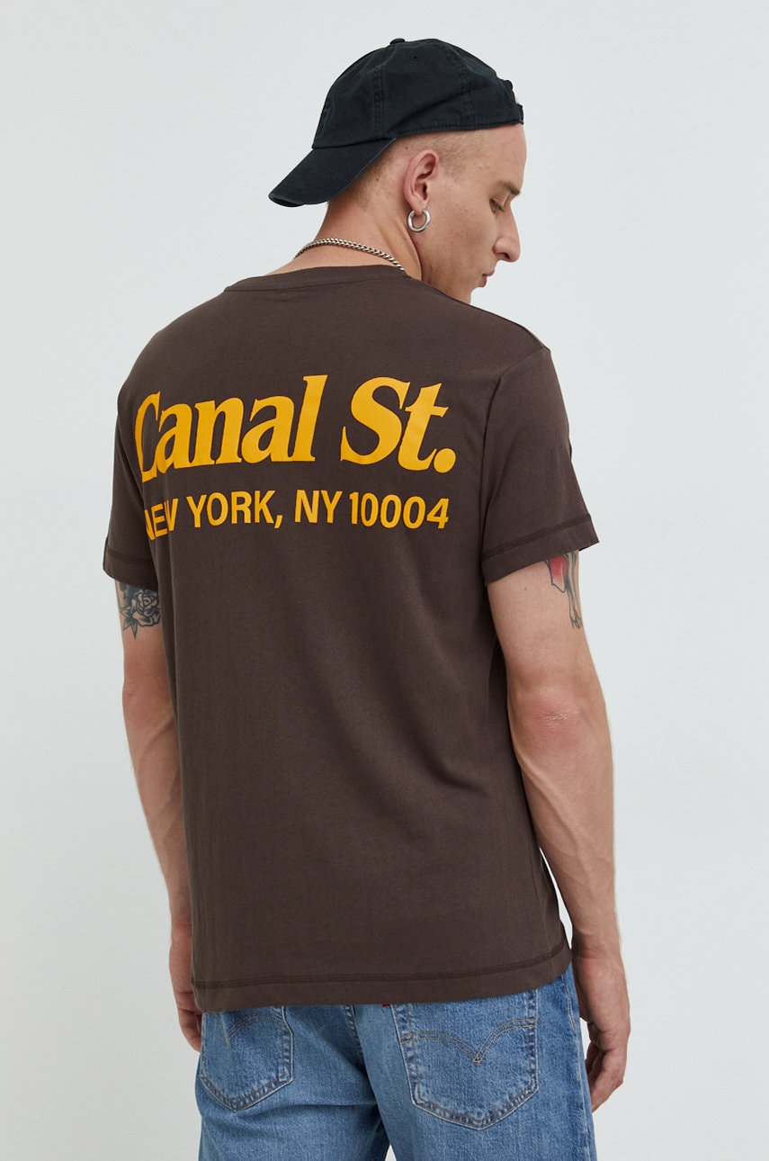 Jack & jones tricou din bumbac jorriverside culoarea maro, cu imprimeu