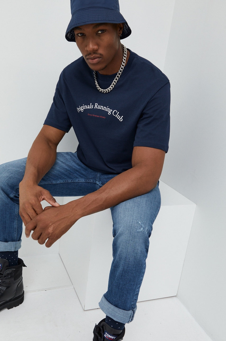 Jack & jones tricou din bumbac jorbrink culoarea albastru marin, cu imprimeu