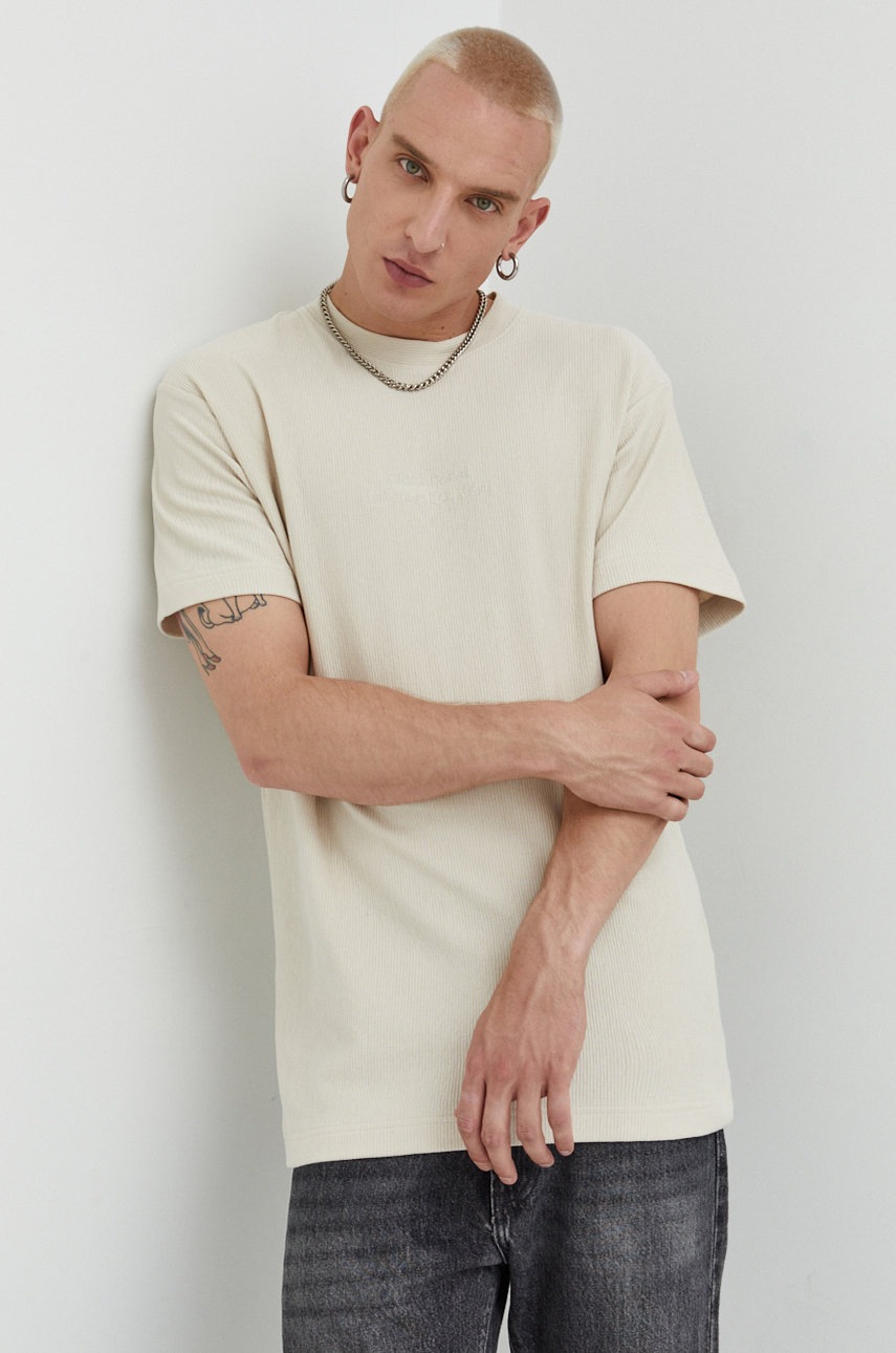 

Хлопковая футболка Jack & Jones Jorriverside цвет бежевый с аппликацией