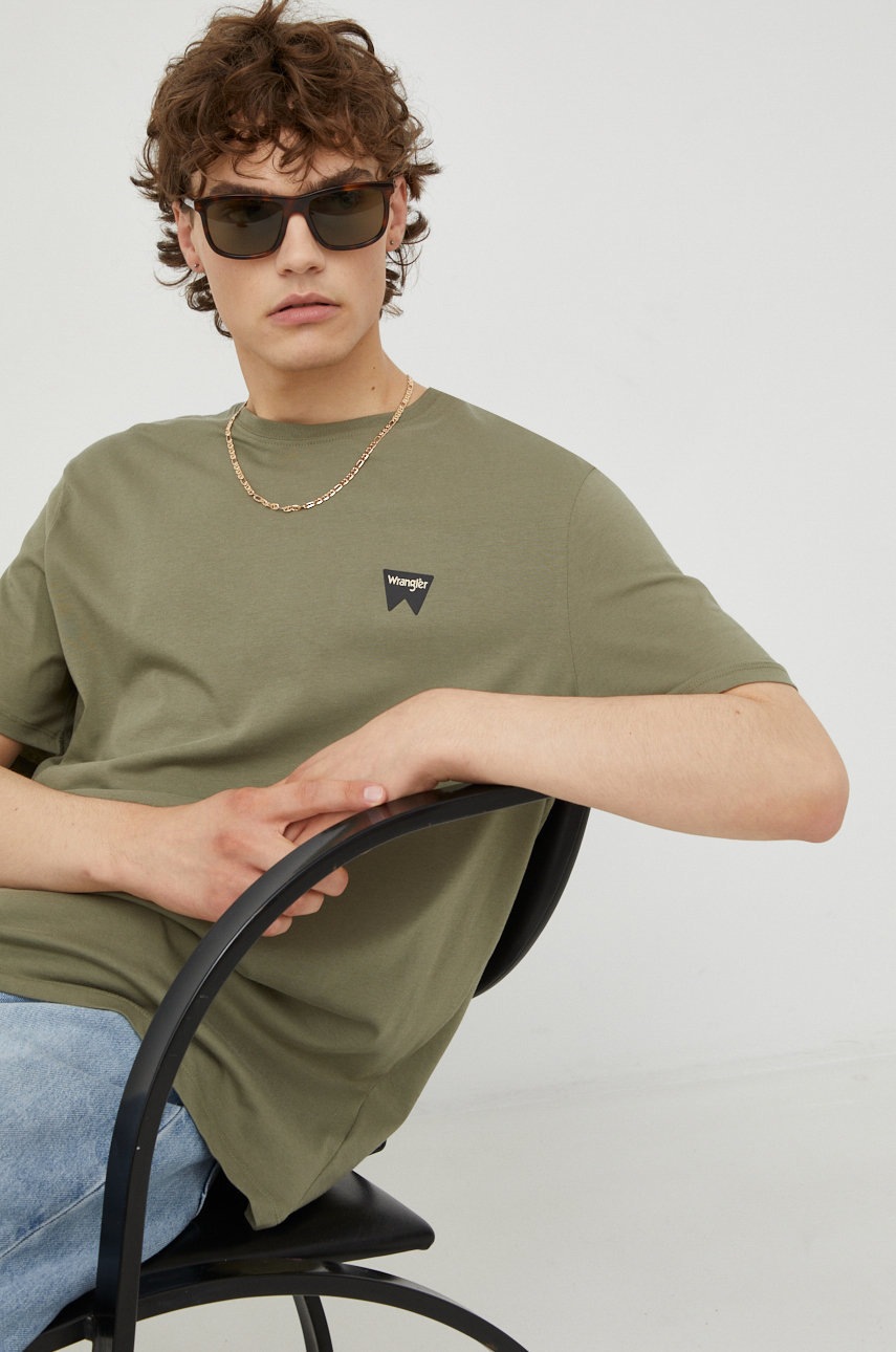 

Памучна тениска Wrangler в зелено с изчистен дизайн, Зелен