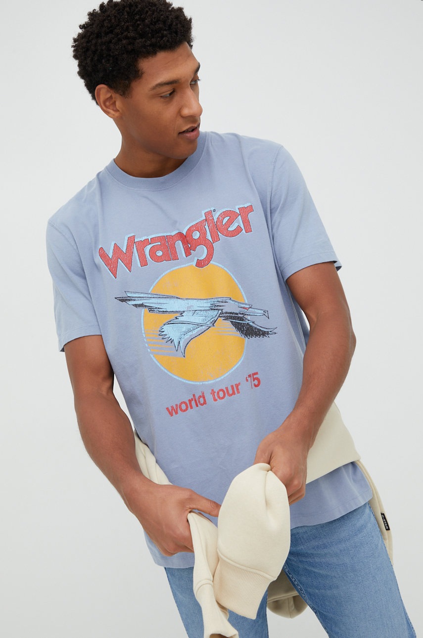 

Памучна тениска Wrangler в лилаво с принт, Виолетов