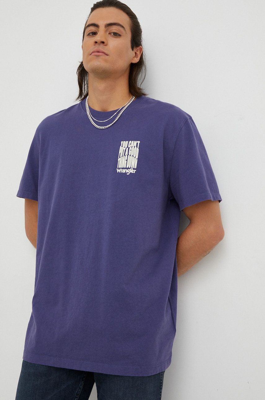 Wrangler t-shirt bawełniany kolor fioletowy z nadrukiem