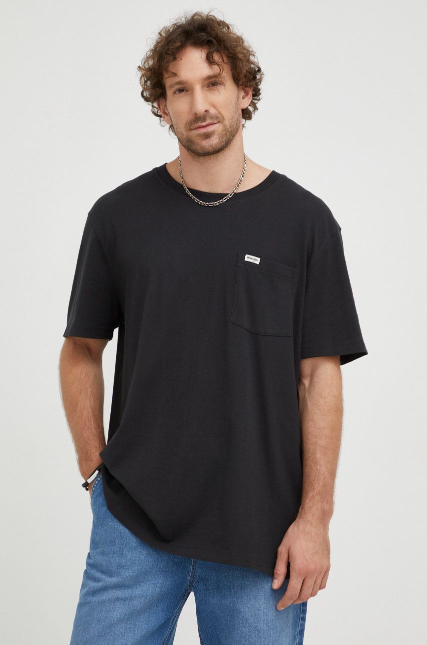 Wrangler tricou din bumbac culoarea negru, neted answear.ro imagine noua