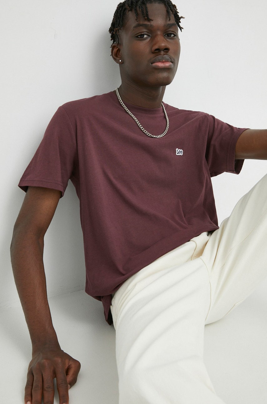 Lee tricou din bumbac culoarea bordo, neted