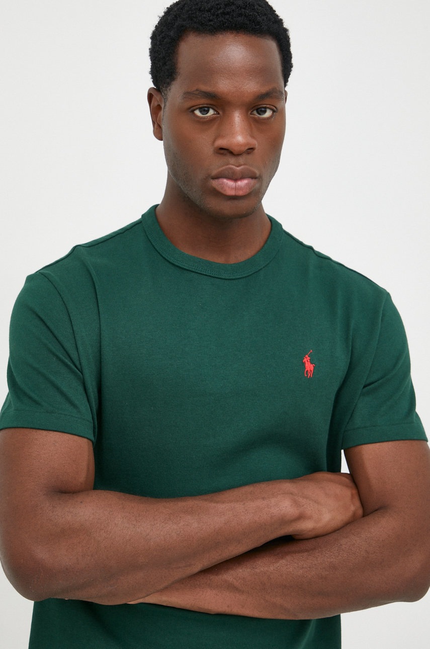 

Памучна тениска Polo Ralph Lauren в зелено с изчистен дизайн, Зелен