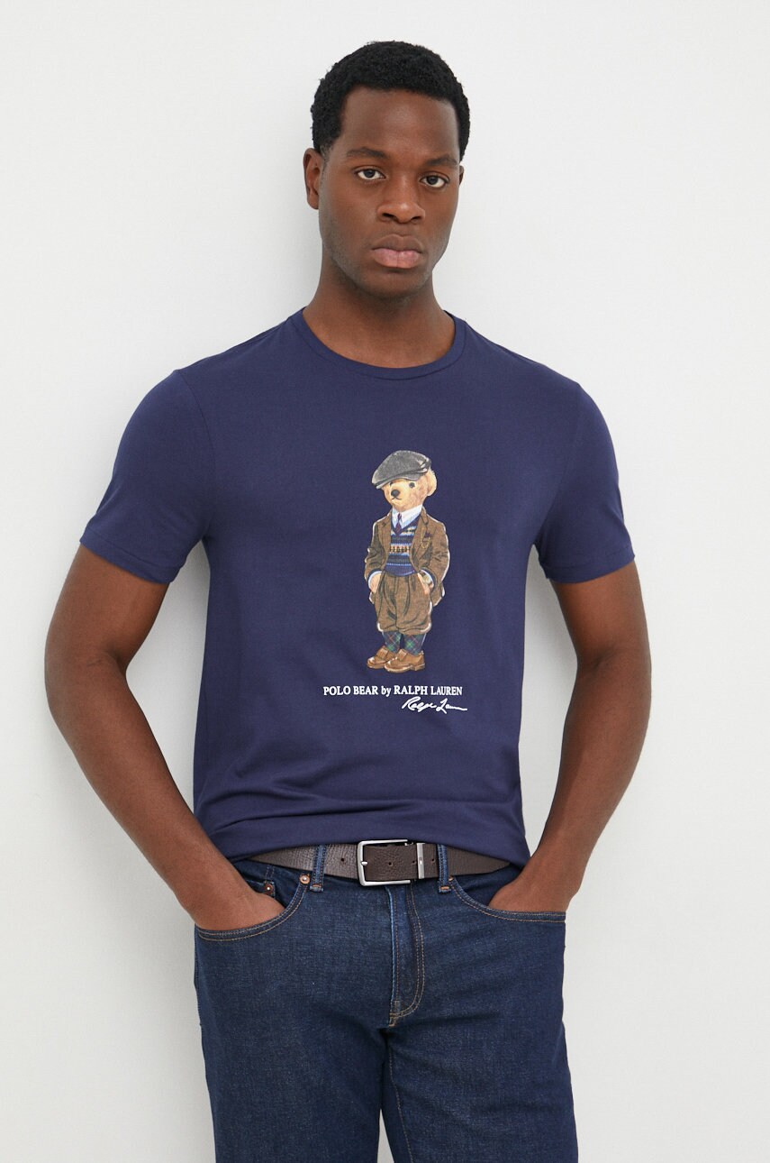 

Памучна тениска Polo Ralph Lauren в тъмносиньо с изчистен дизайн, Тъмносин