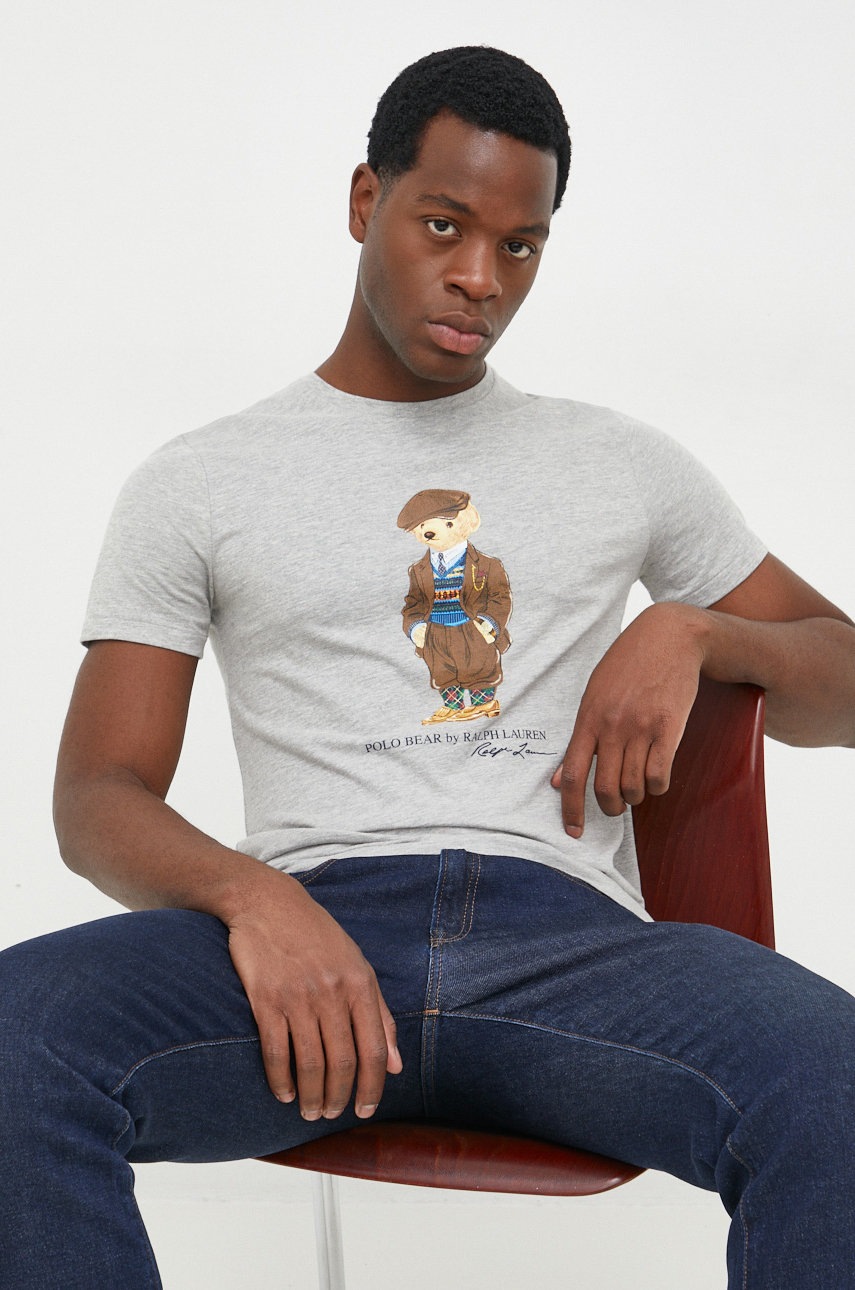 

Памучна тениска Polo Ralph Lauren в сиво с изчистен дизайн, Сив