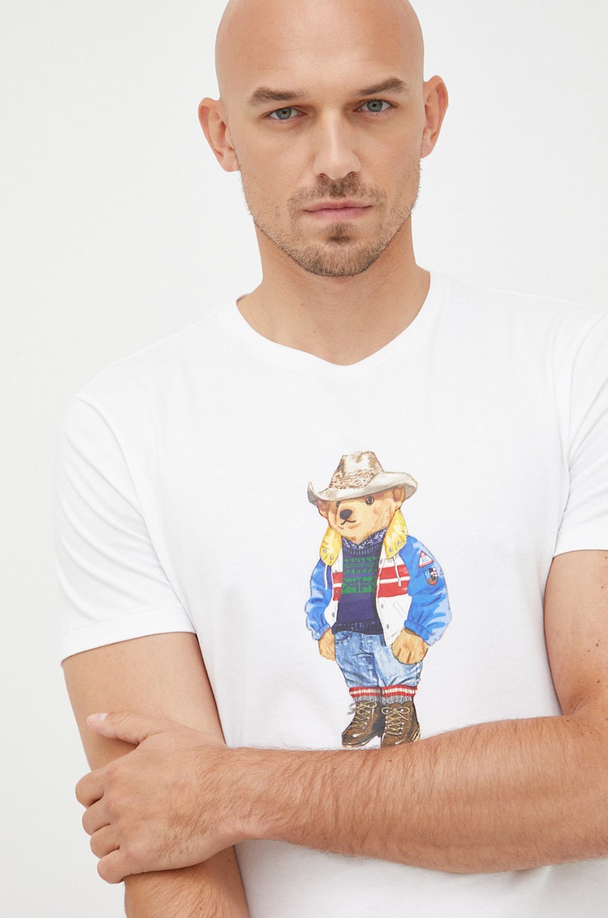 

Памучна тениска Polo Ralph Lauren в бяло с принт, Бял