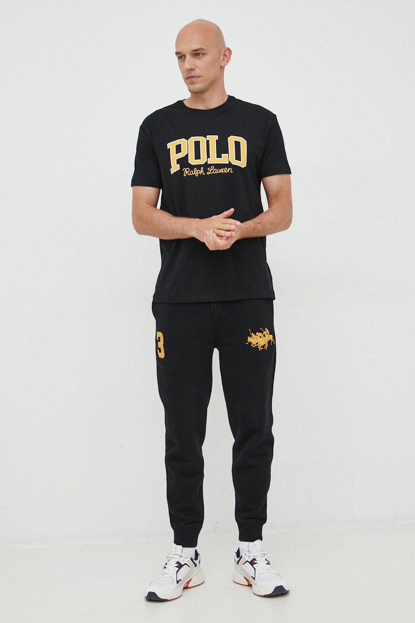 

Бавовняна футболка Polo Ralph Lauren колір чорний з аплікацією