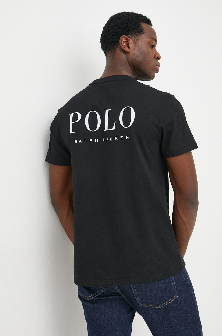 Bavlnené tričko Polo Ralph Lauren čierna farba, s potlačou
