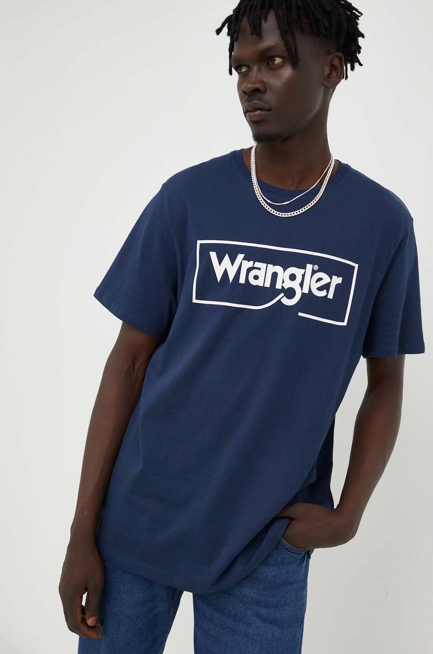 

Памучна тениска Wrangler в тъмносиньо с принт, Тъмносин