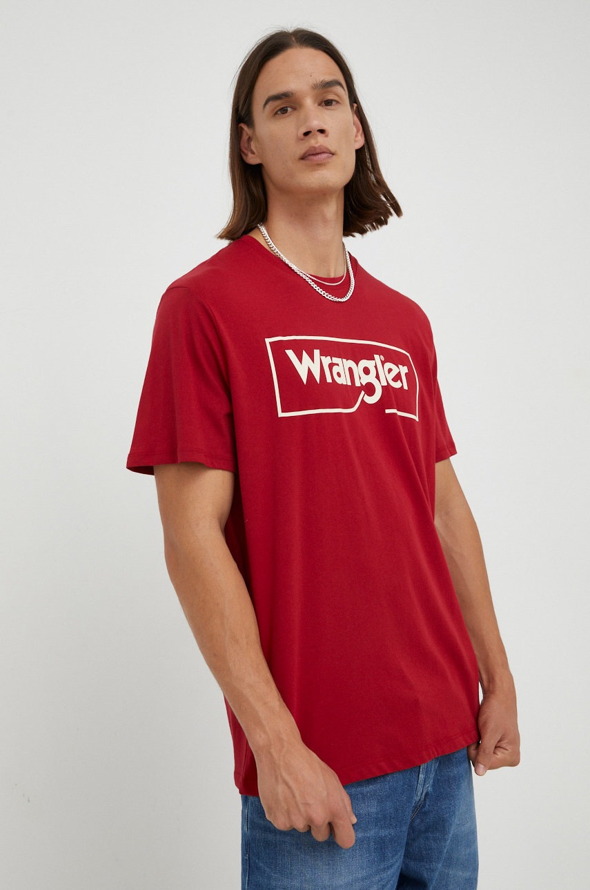 

Памучна тениска Wrangler в червено с принт, Червен