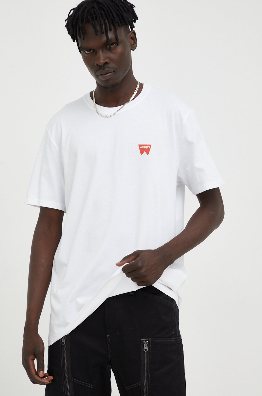 

Памучна тениска Wrangler в бяло с принт, Бял