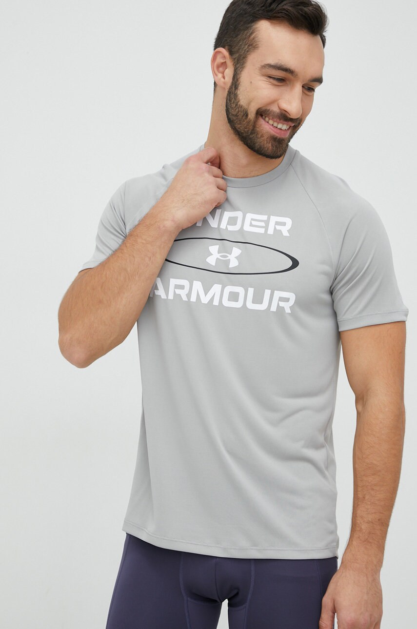 Under armour tricou de antrenament tech 2.0 , culoarea gri, cu imprimeu