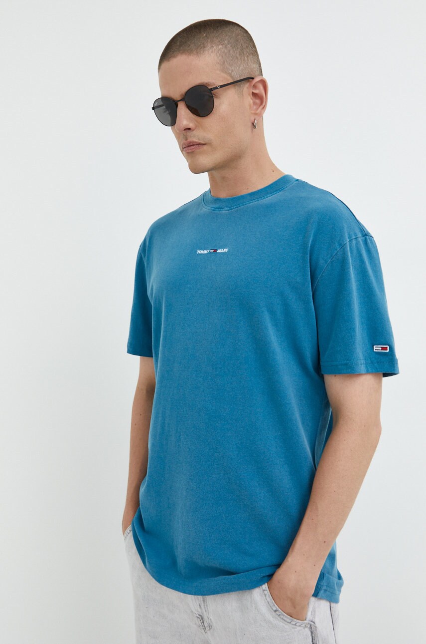 Tommy jeans tricou din bumbac culoarea turcoaz, neted