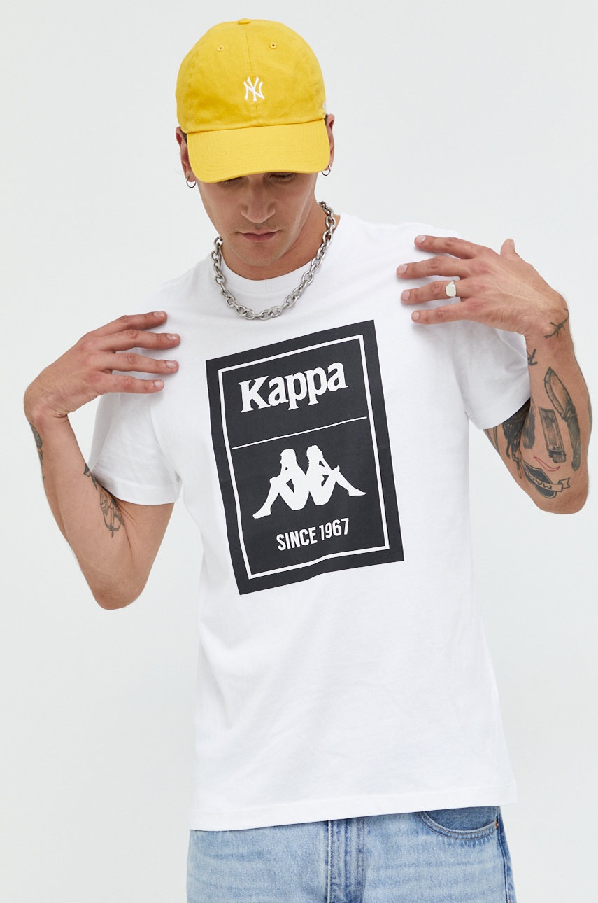 

Памучна тениска Kappa в бяло с принт, Бял