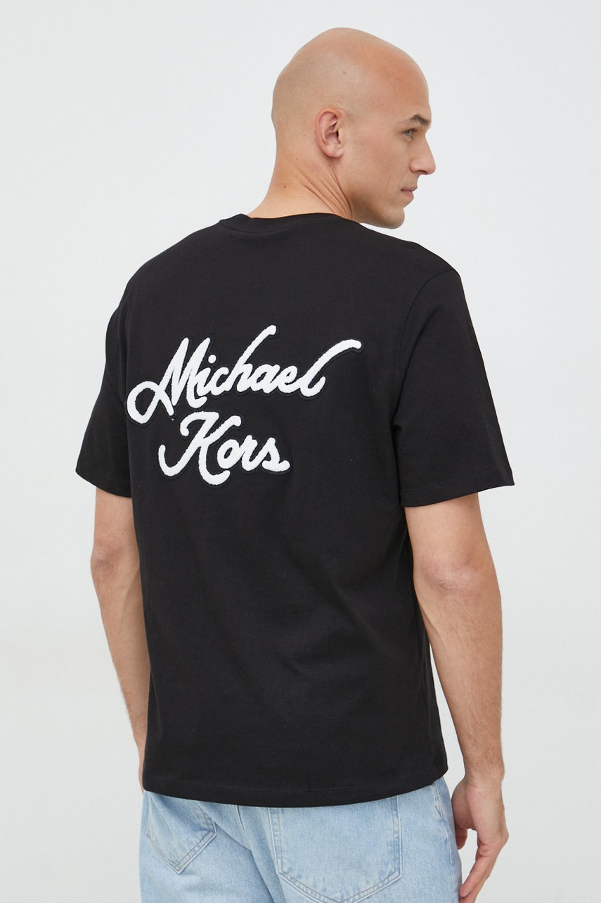 

Памучна тениска Michael Kors в черно с апликация, Черен