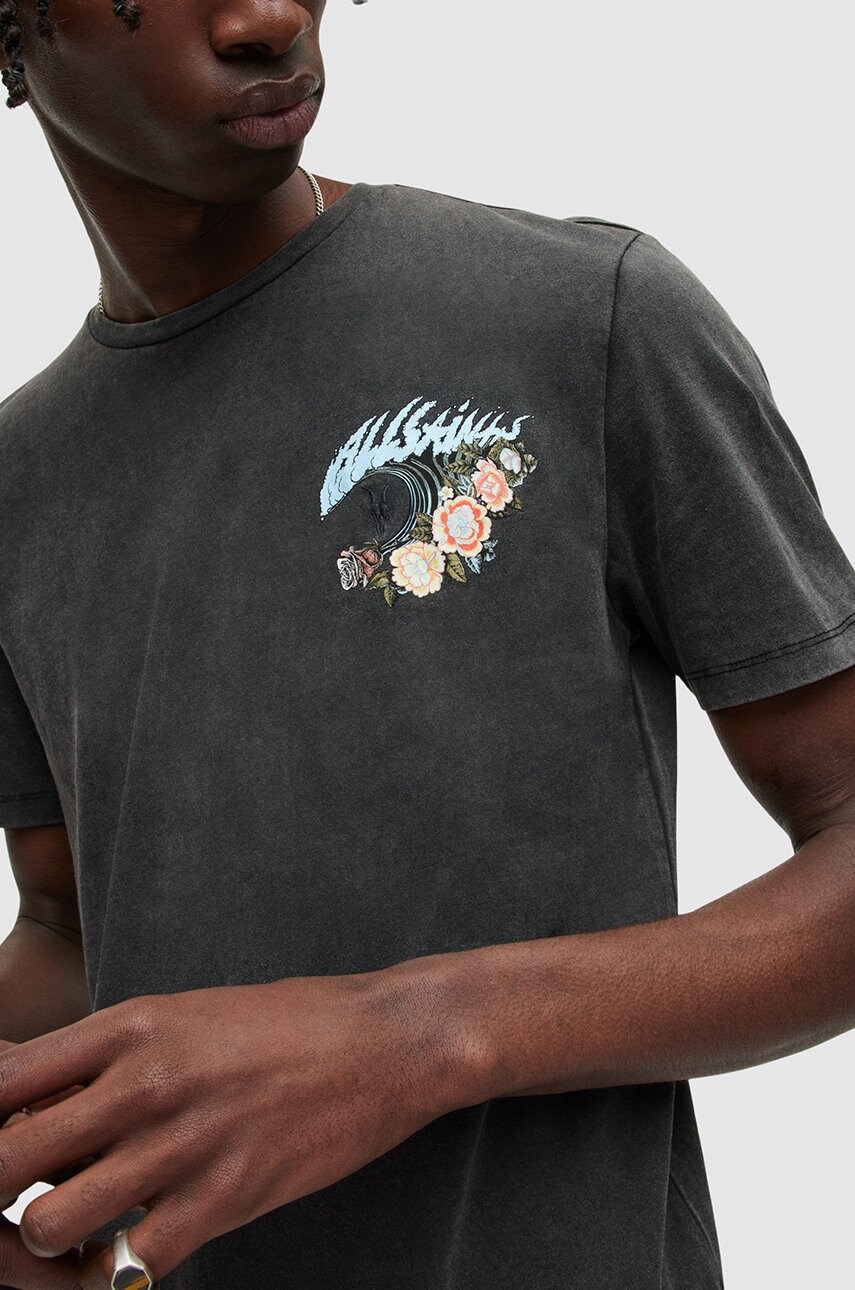 

Хлопковая футболка AllSaints цвет чёрный с принтом