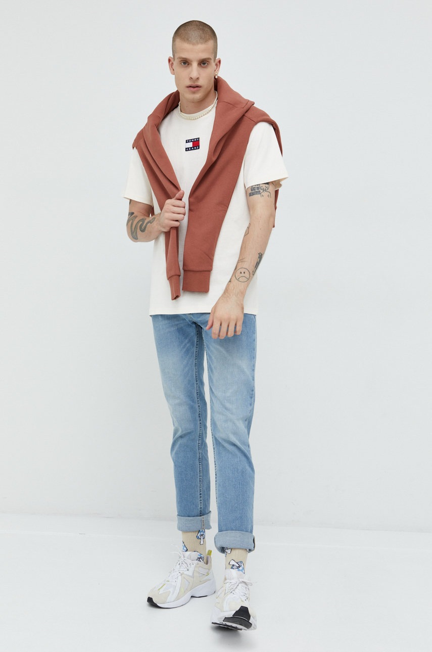 

Бавовняна футболка Tommy Jeans колір білий з аплікацією