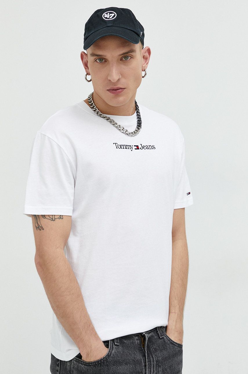 Tommy Jeans tricou din bumbac culoarea alb, cu imprimeu Alb imagine noua