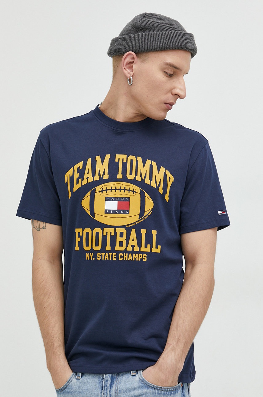 

Памучна тениска Tommy Jeans в тъмносиньо с принт, Тъмносин